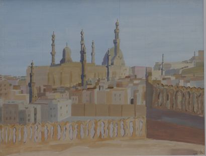 null André CORBIERE (1927-1993). Vue de la Basilique Sainte Sophie à Istanbul. Aquarelle...