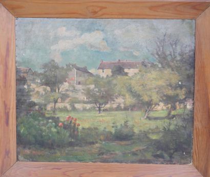 null French school XIXth century. House with trees. Oil on canvas. 60 x 73cm. (A...