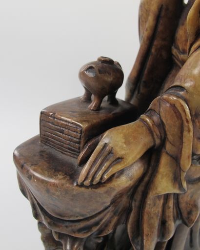 null Composition with the Lady of the Court. Brown patinated soapstone. H 37cm. L...