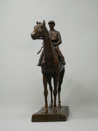 null GIUSEPPE FERRARI (1840-1905). Jockey. Epreuve en bronze à patine médaille, signée...