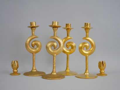 null RAMBAUD Edouard. Set in metal with golden patina including two pairs of candlesticks...