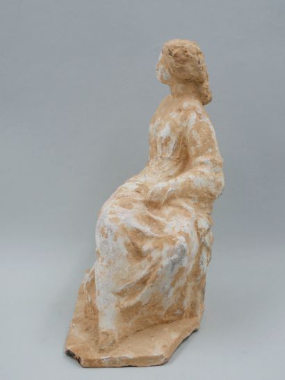 null Female statuette of the tanagrean type, Greek style, terracotta with engobe...