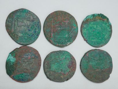 null 
Six coins. Bronze. Roman Period
