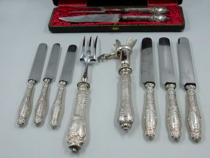null Set of Louis XV style silver cutlery including two separate leg of lamb serving...
