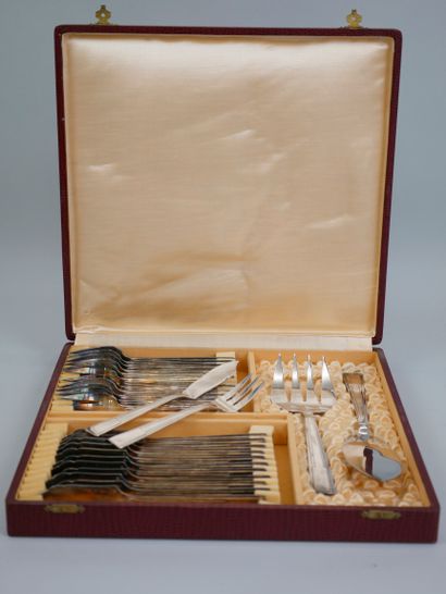 null ART DECO silver plated fish service including twelve forks, twelve knives, one...