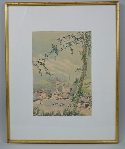 null French school 20th century. Bagnères-de-Bigorre, 1956. Watercolor and ink on...