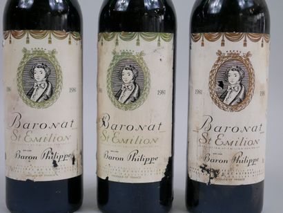 null 3 bouteilles Baronat, St Emilion, 1981 (Etiquettes abîmées)