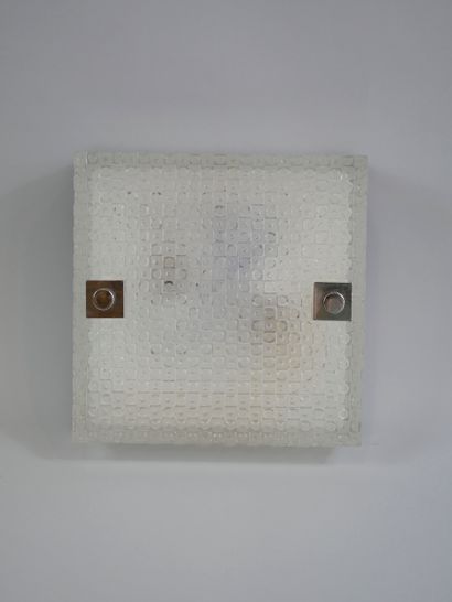 null Square ceiling light and two rectangular wall lights, in moulded glass with...