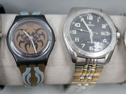 null Lot of seven fancy watches SWATCH, YVES SAINT LAURENT, USS FESTINA and a pocket...