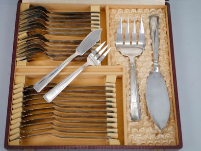 null ART DECO silver plated fish service including twelve forks, twelve knives, one...