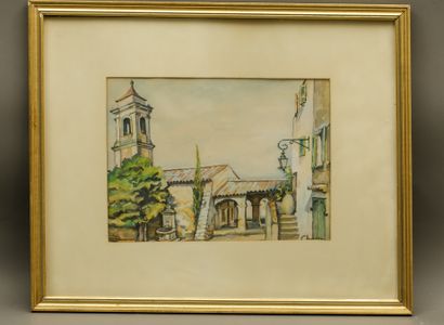 null Philippe CHOSSON (1919-2011). Our Lady of Protection at Cagnes sur mer. Watercolor...