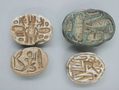 null Four inscribed scarabs. New Kingdom to Late Period. Soapstone and frit. L :...