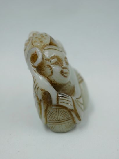 null Child with a monkey. Celadon nephrite jade. Ming period or later. China. L :approx...