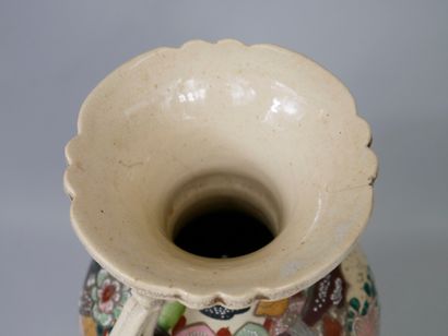 null Large earthenware vase in the Satsuma style, with polychrome enamelled decoration...