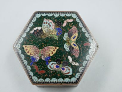 null CHINE. Vase en bronze cloisonné et émaux polychromes à décor de papillons, de...