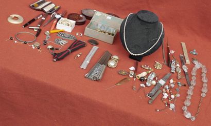 null Lot of costume and miscellaneous jewelry including fan, horn cigarette holder,...