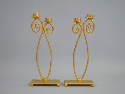 null 
PICASSO Paloma, Temptations. Pair of candlesticks in metal with gilded patina...