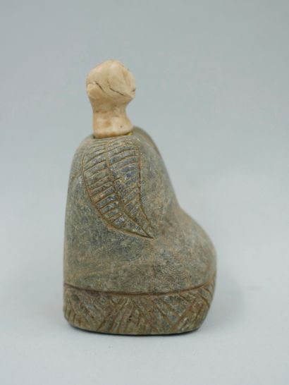 null Bactrian composite idol with calcite head and chlorite body. As is. H :approx...