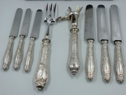 null Set of Louis XV style silver cutlery including two separate leg of lamb serving...