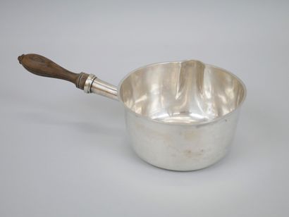 null Plain silver saucepan with turned wooden handle. Minerva mark. Master goldsmith...
