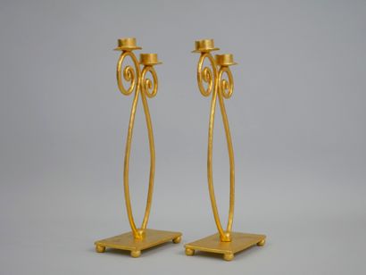 null 
PICASSO Paloma, Temptations. Pair of candlesticks in metal with gilded patina...