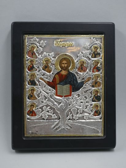 null Icon with rizza in silver and gold plated, representing Christ and his apostles,...
