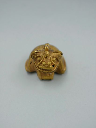 null Feline dragon frog with bell. Element of necklace. Poor gold said tumbaga. L...