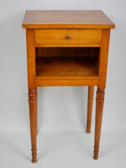 null Wooden bedside table with one drawer, tapered legs. Height 70cm, width 37cm,...