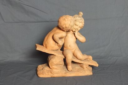 null VILLANIS Emmanuel (1858-1914). The childish kiss. Terracotta. Signed on the...