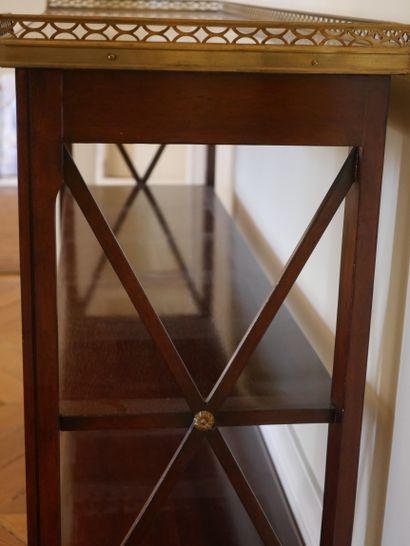 null Mahogany and mahogany veneer console, the crossbars joined by two dessert shelves,...