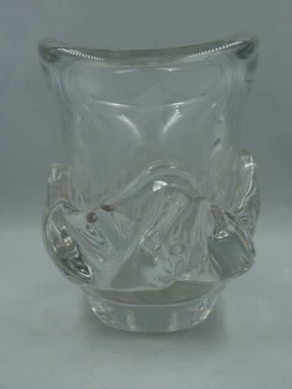 null DAUM France. A translucent crystal flared vase with geometrical decoration....
