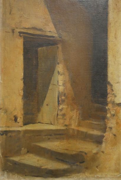 null Attributed to Eugène FROMENTIN (1820-1876). Door of a house in Algeria. Oil...