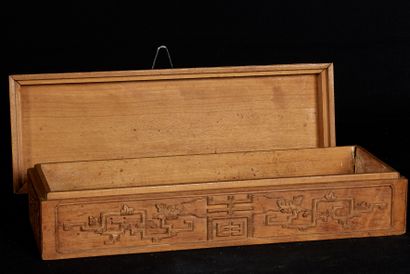 null CAMBODIA, 20th century. Box with carved scenes from the Ramayana in the central...