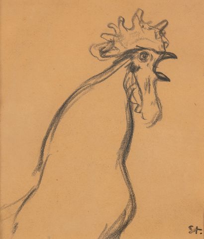 null Théophile Alexandre STEINLEN (1859-1923). The rooster. Charcoal on paper. Monogram...