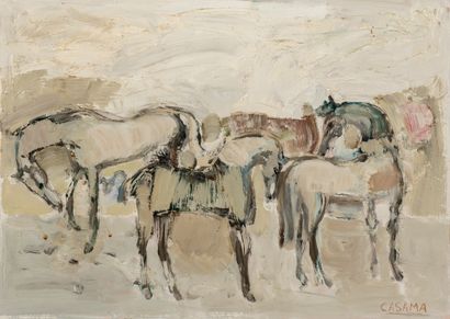 null CASAMA (20th century). Horses. Oil on isorel signed. 36 x 43cm.