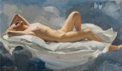 null 
Albert BRAÏTOU, known as BRAÏTOU-SALA (1885-1972). Nude lying on a bed. Oil...