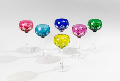 null SAINT LOUIS. Six wine glasses of the Rhine in multicoloured cut crystal. Stamped...