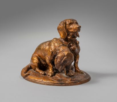 null Emmanuel FREMIET ( 1824-1910). "Ravageot and Ravageode" couple of basset hounds...