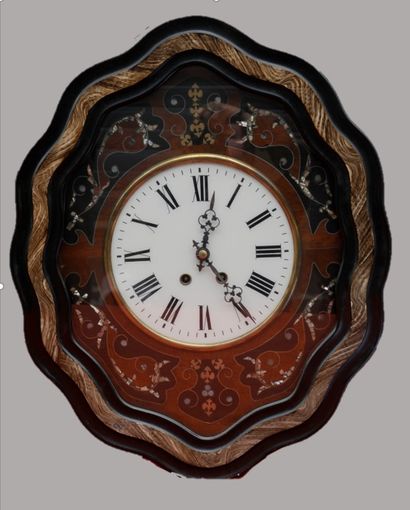 null Blackened wood clock with mother-of-pearl inlay. Napoleon III period. Height:...