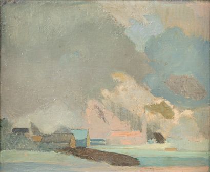 null French school 20th century. Cabin on the beach. Oil on canvas. 21,5 x 26,5c...