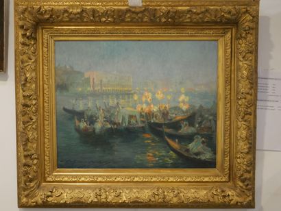 null 
Arthur MIDY (1887-1944)
Gondolas off Saint Mark's Square, Venice
Oil on canvas....