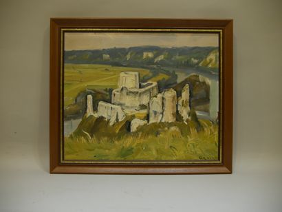 null 
Takanori OGUISS (1901-1986), entourage de. Château Gaillard. Huile sur toile...