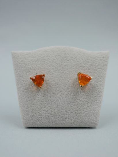 null Pair of earrings in 18K yellow gold set with a troïdia fire opal. Dimensions...