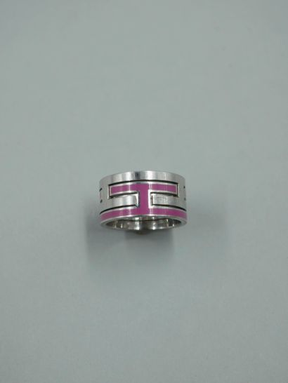 null HERMES Paris. Ring "Labyrinth" in silver 925/1000, partially enamelled purple....