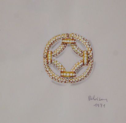 null Philippe DELOISON (20th). Pendant, circle of four links, gold for VCA. Gouache...