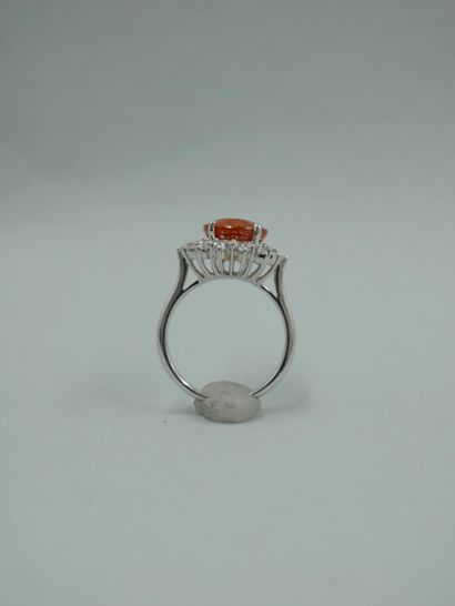 null Pompadour ring in 18K white gold set with a 5cts spessartite garnet in a diamond...