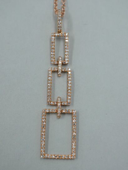 null Pendant in 18K pink gold holding three rectangles in fall paved with diamonds....