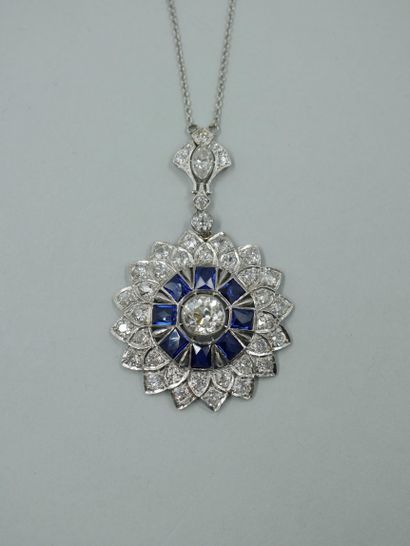 null Magnificent platinum necklace holding a rosette pendant adorned with old cut...