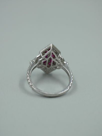 null Geometrical marquise ring in 18k white gold set with baguette and brilliant...