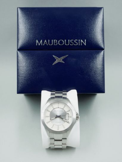 null MAUBOUSSIN. The hour of peace. Steel men's wristwatch, round case, silvered...
